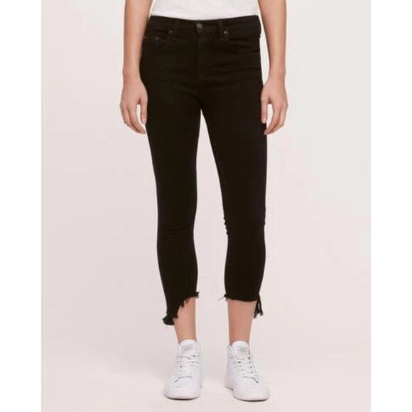 RAG & BONE 10 Inch Capri Black Hampton Jeans Cropped Raw Edge Women's Size 27 - Picture 1 of 10
